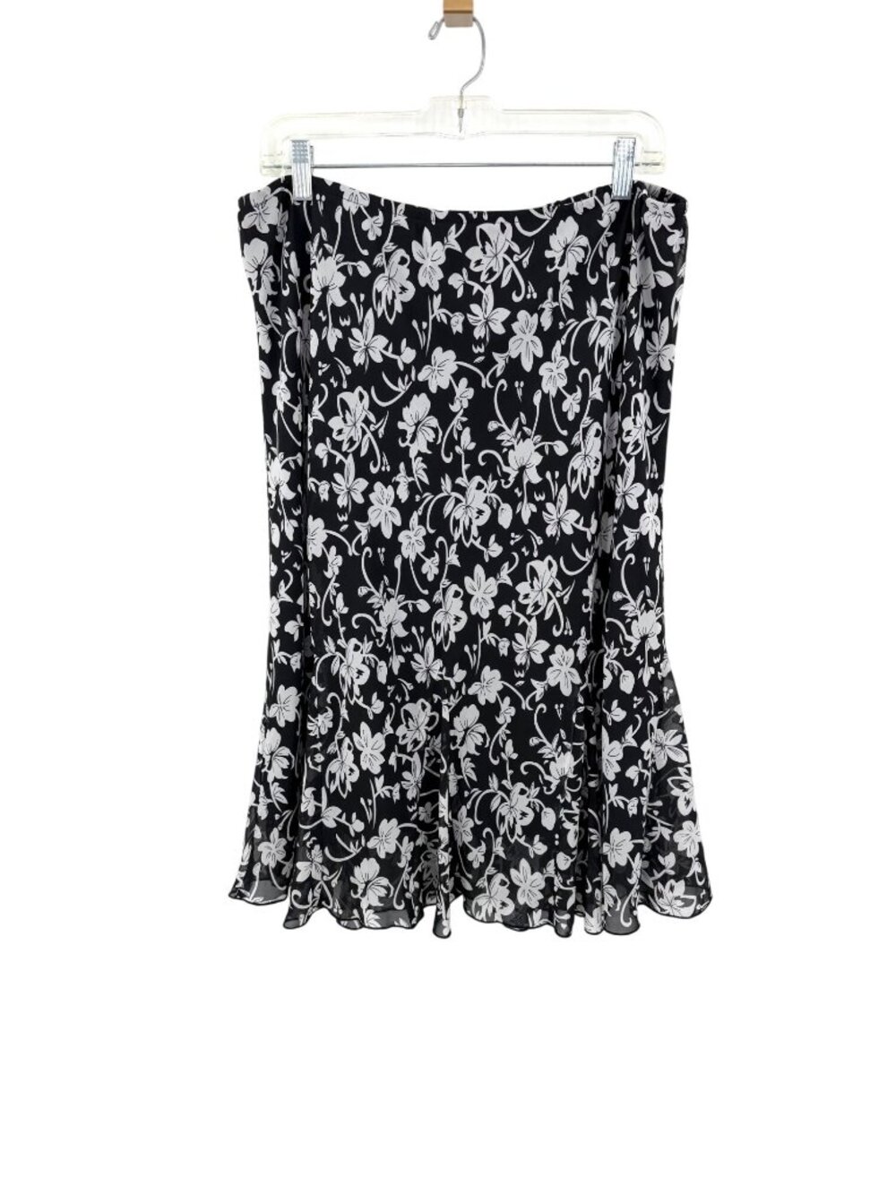 R&K ORIGINALS BLACK & WHITE FLORAL PRINT RUFFLE BOTTOM SKIRT - 18